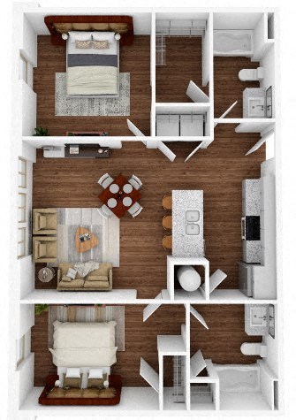 Floor plan for 2 beds, 2 baths, 998 sqft